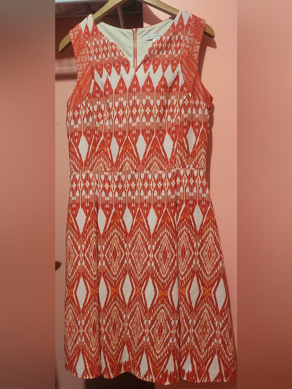 Sleeveless Red Geometric Midi Dress